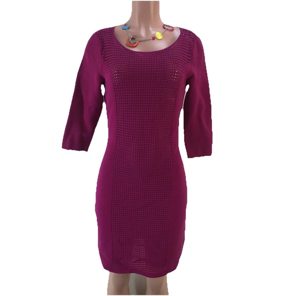 Lauren Ralph: Crochet Women Dress M Pink 3/4 Sleeve knit lined Beach Dress